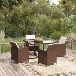 Ensemble à dîner de jardin avec coussins 5 pcs poly rotin brun alsavelo