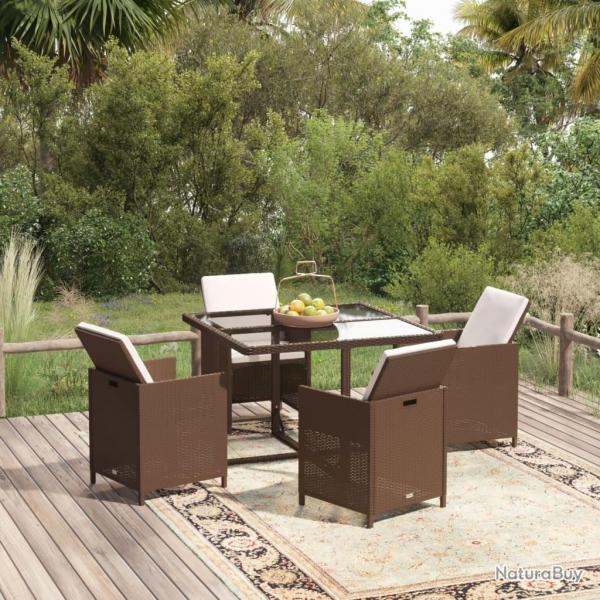 Ensemble  dner de jardin avec coussins 5 pcs poly rotin brun alsavelo