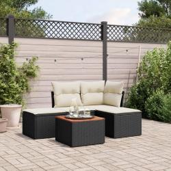 Salon de jardin 5 pcs avec coussins noir résine tressée alsavelo