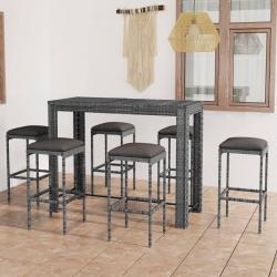 bar de jardin 7 pcs et coussins Résine tressée Gris alsavelo