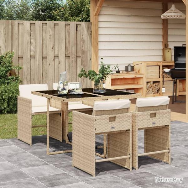 Ensemble  manger de jardin avec coussins 5pcs Beige poly rotin alsavelo