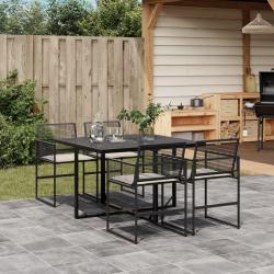 Ensemble à manger de jardin coussins 5pcs noir résine tressée alsavelo