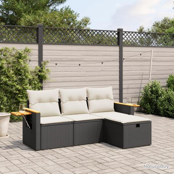 Salon de jardin 4 pcs avec coussins noir rsine tresse alsavelo
