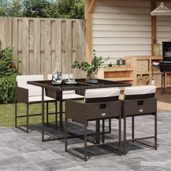 Ensemble  manger de jardin 5 pcs et coussins marron poly rotin alsavelo