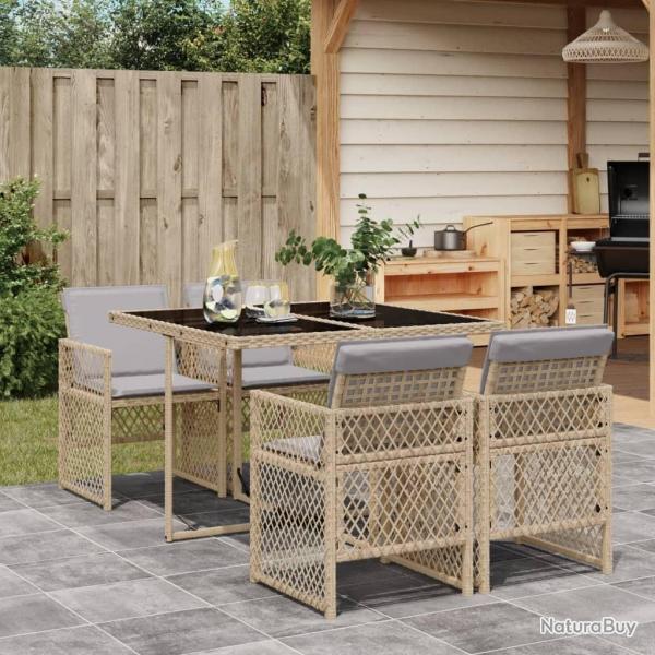 Ensemble  manger de jardin avec coussins 5pcs Beige poly rotin alsavelo