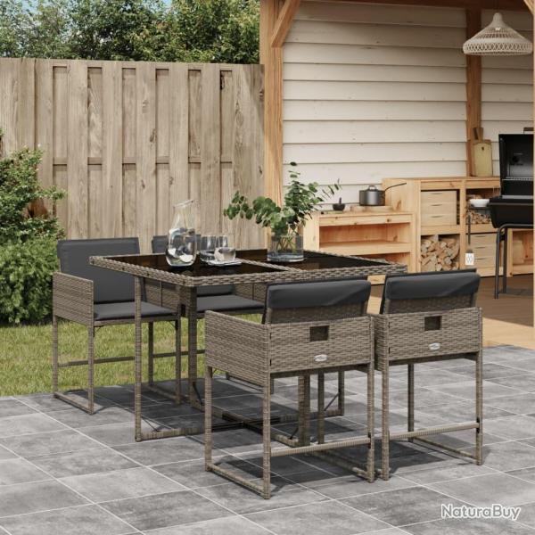 Ensemble  manger de jardin 5 pcs coussins gris rsine tresse alsavelo