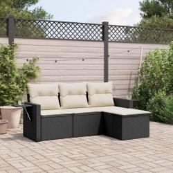 Salon de jardin 4 pcs avec coussins noir résine tressée alsavelo