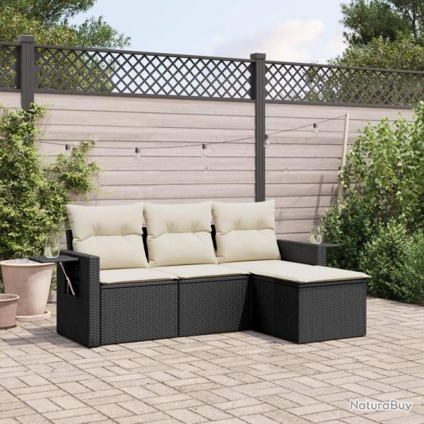 Salon de jardin 4 pcs avec coussins noir rsine tresse alsavelo