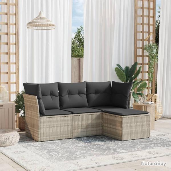 Salon de jardin 4 pcs avec coussins gris clair rsine tresse alsavelo