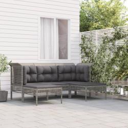 Salon de jardin 5 pcs avec coussins Gris Résine tressée alsavelo