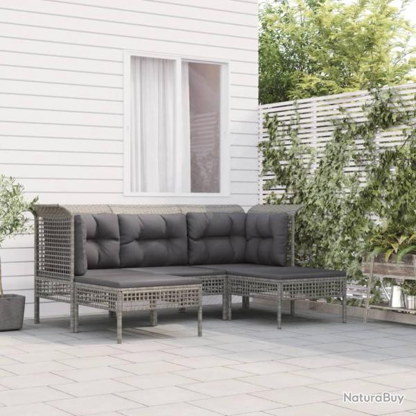 Salon de jardin 5 pcs avec coussins Gris Rsine tresse alsavelo