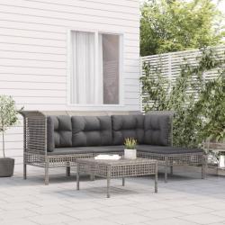 Salon de jardin 5 pcs avec coussins Gris Résine tressée alsavelo