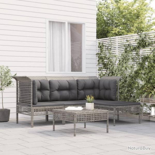 Salon de jardin 5 pcs avec coussins Gris Rsine tresse alsavelo