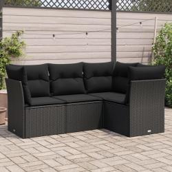 Salon de jardin 4 pcs avec coussins noir résine tressée alsavelo