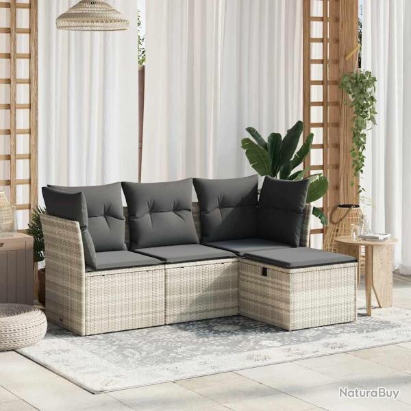 Salon de jardin 4 pcs avec coussins gris clair rsine tresse alsavelo