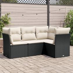 Salon de jardin 4 pcs avec coussins noir résine tressée alsavelo