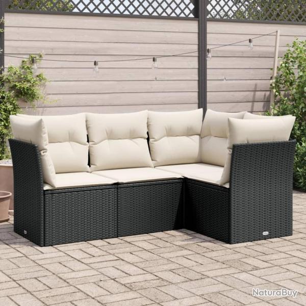 Salon de jardin 4 pcs avec coussins noir rsine tresse alsavelo