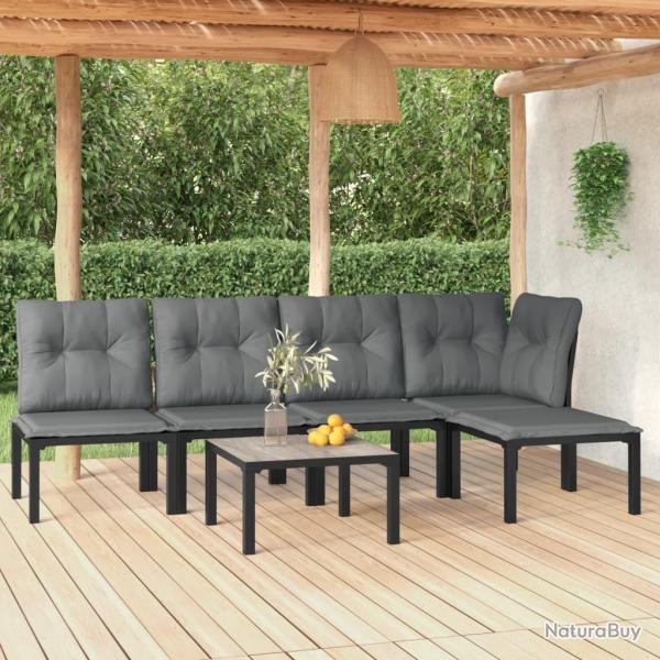 Salon de jardin 6 pcs noir et gris rsine tresse alsavelo