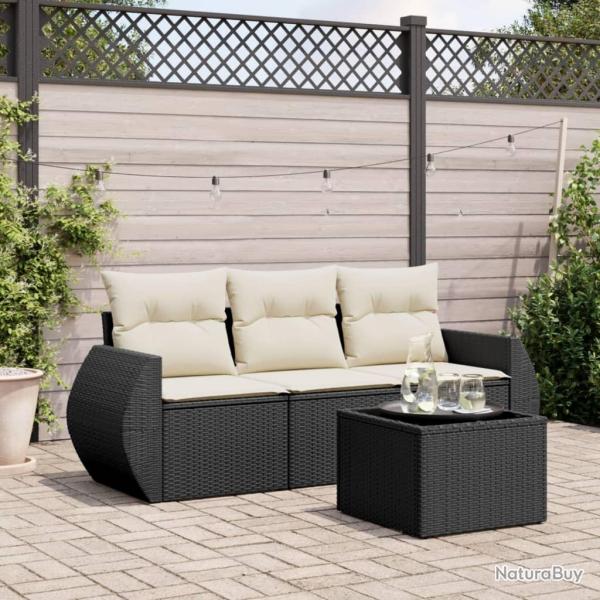 Salon de jardin 4 pcs avec coussins noir rsine tresse alsavelo