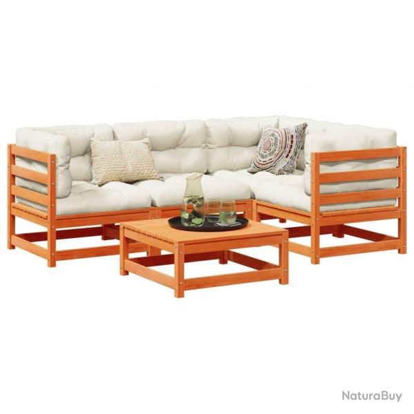 Salon de jardin 5 pcs cire marron bois de pin massif alsavelo