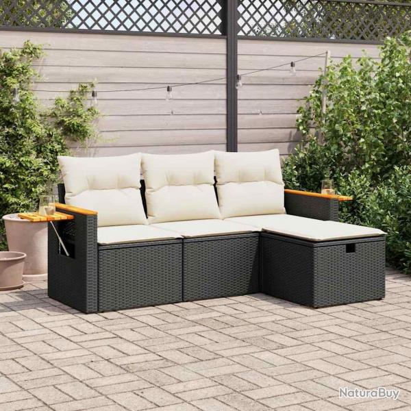 Salon de jardin 4 pcs avec coussins noir rsine tresse alsavelo