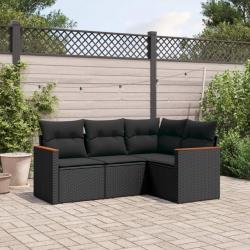 Salon de jardin 4 pcs avec coussins noir résine tressée alsavelo