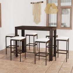 bar de jardin 7 pcs coussins Résine tressée Marron alsavelo