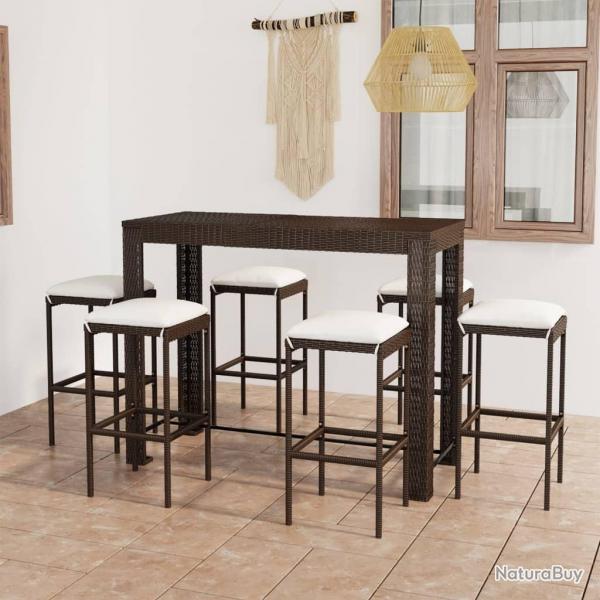 bar de jardin 7 pcs coussins Rsine tresse Marron alsavelo