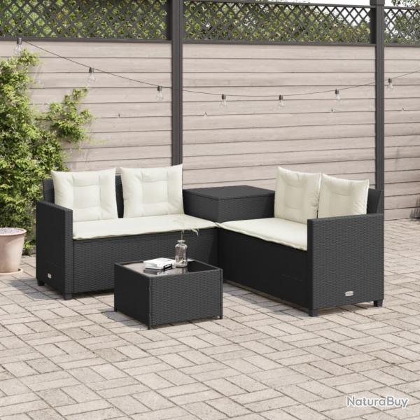 Canap de jardin avec table et coussins en forme de L noir alsavelo