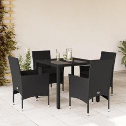 Ensemble à manger de jardin et coussins 5 pcs noir rotin verre alsavelo