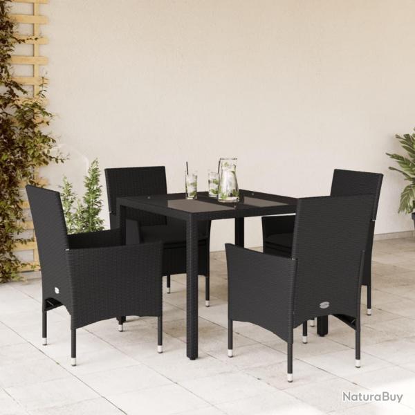 Ensemble  manger de jardin et coussins 5 pcs noir rotin verre alsavelo