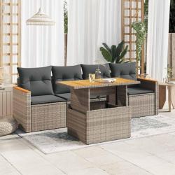 Salon de jardin 5 pcs avec coussins gris résine tressée acacia alsavelo