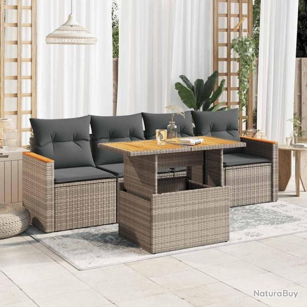 Salon de jardin 5 pcs avec coussins gris rsine tresse acacia alsavelo