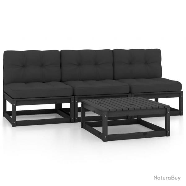Salon de jardin 4 pcs avec coussins Bois de pin massif alsavelo