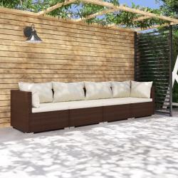 Salon de jardin 4 pcs avec coussins Résine tressée Marron alsavelo