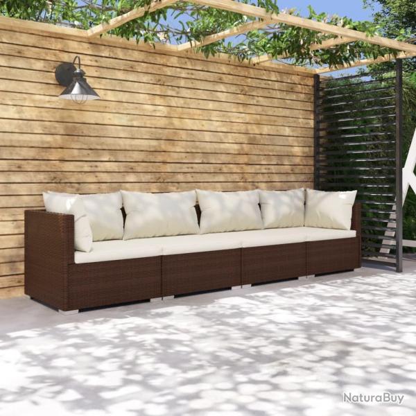 Salon de jardin 4 pcs avec coussins Rsine tresse Marron alsavelo