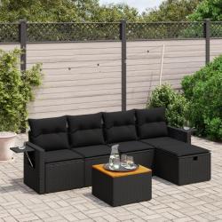 Salon de jardin 6 pcs avec coussins noir résine tressée alsavelo