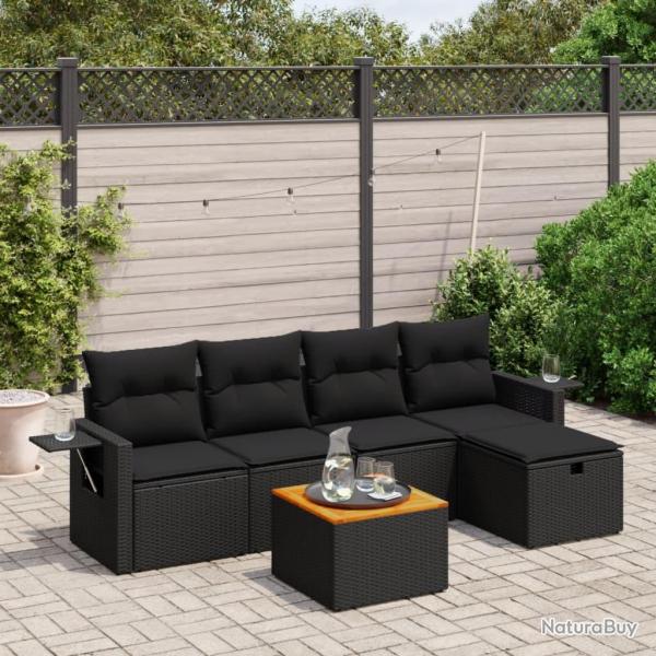 Salon de jardin 6 pcs avec coussins noir rsine tresse alsavelo