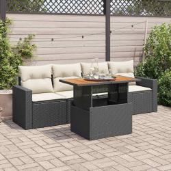Salon de jardin 5 pcs avec coussins noir résine tressée alsavelo