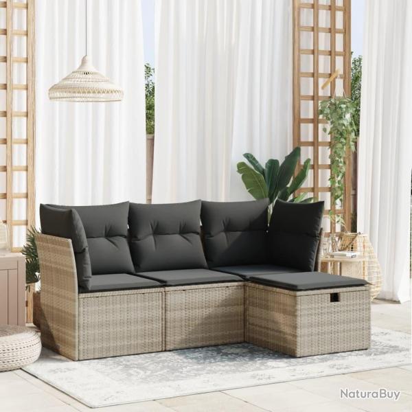 Salon de jardin 4 pcs avec coussins gris clair rsine tresse alsavelo
