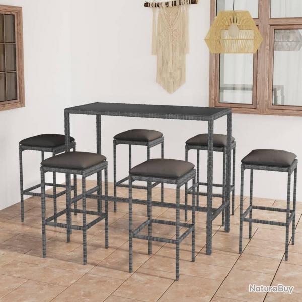 bar de jardin 7 pcs et coussins Rsine tresse Gris alsavelo