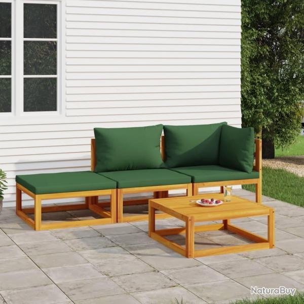 Salon de jardin 4 pcs avec coussins vert bois massif alsavelo