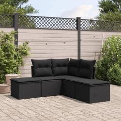 Salon de jardin 5 pcs avec coussins noir résine tressée alsavelo