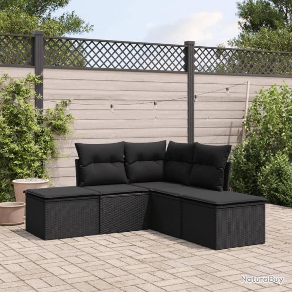 Salon de jardin 5 pcs avec coussins noir rsine tresse alsavelo