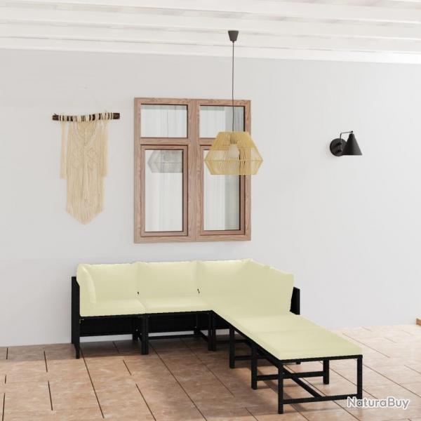 Salon de jardin 6 pcs avec coussins Rsine tresse Noir alsavelo