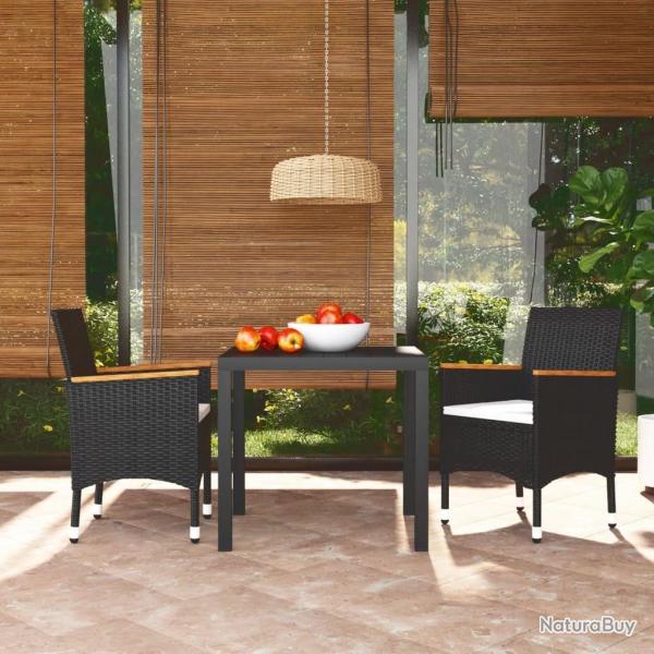 Ensemble  dner de jardin avec coussins 3 pcs poly rotin noir alsavelo