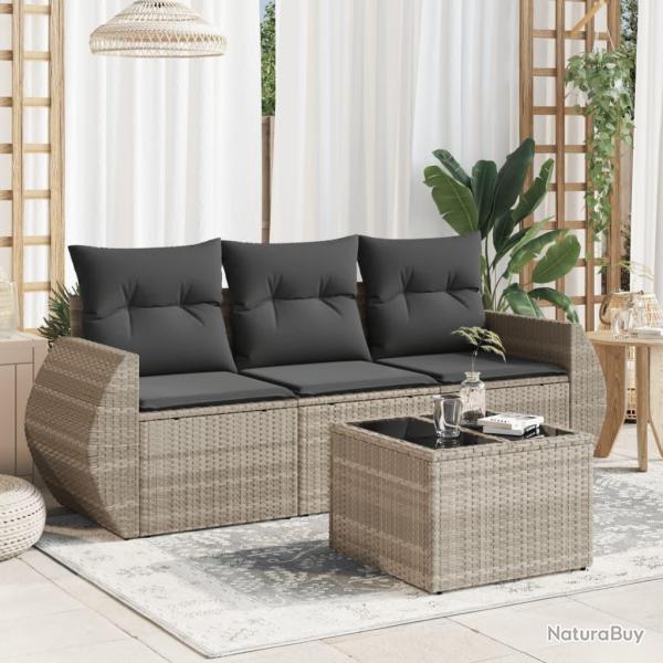 Salon de jardin 4 pcs avec coussins gris clair rsine tresse alsavelo