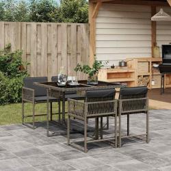 Ensemble à manger de jardin 5 pcs coussins gris résine tressée alsavelo