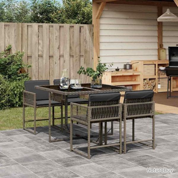 Ensemble  manger de jardin 5 pcs coussins gris rsine tresse alsavelo