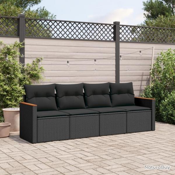 Salon de jardin 4 pcs avec coussins noir rsine tresse alsavelo